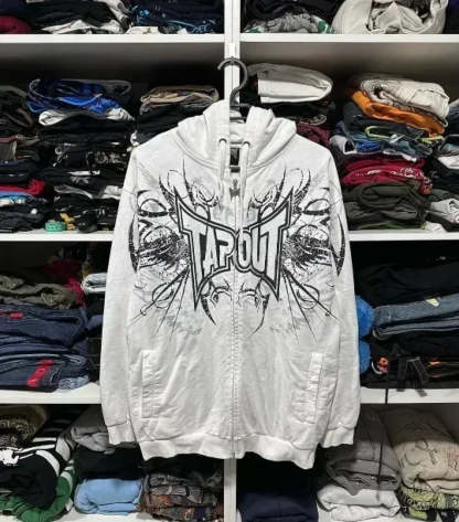 Gothic Long Sleeve Zipper Hoodie white / M