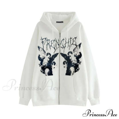 Gothic Punk Skeleton Print Hoody Jacket White / M