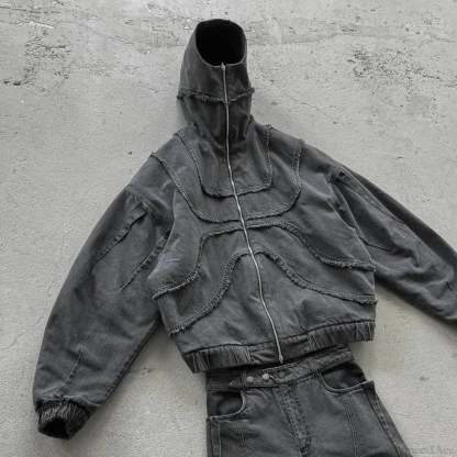 Gothic Punk Washed Zipper Hoodie