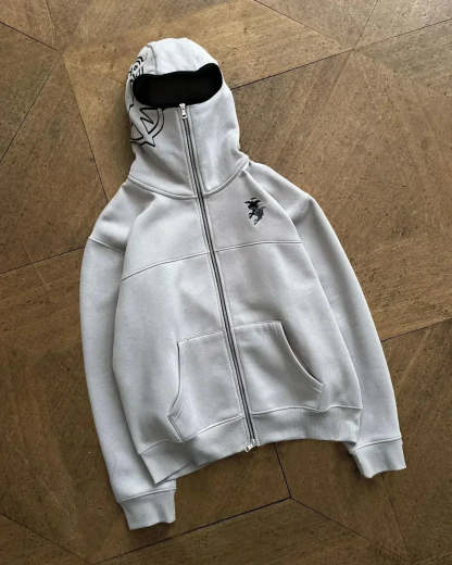 Gothic Punk Washed Zipper Hoodie white / S