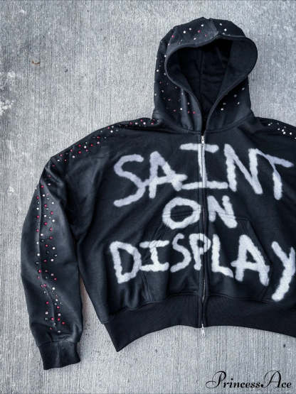Gothic Rock Letter Print Hoodie