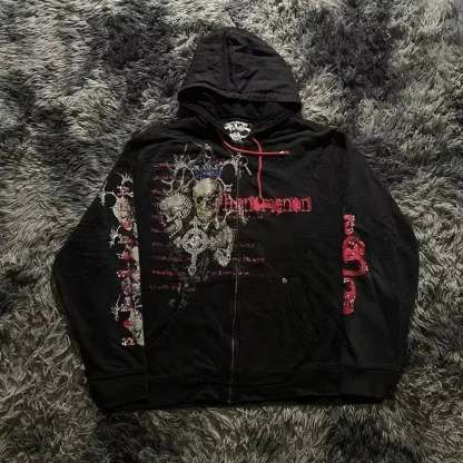 Gothic Skull Zipper Hoodie black 4 / S
