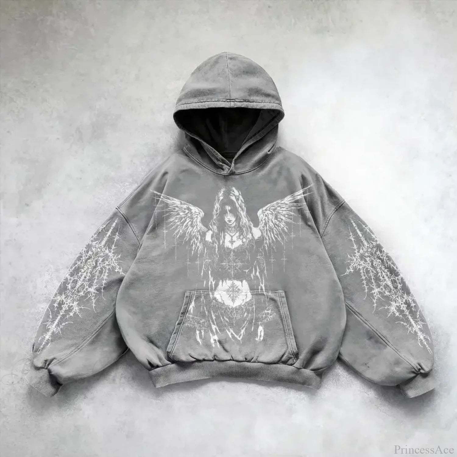 Gothic Skull Zipper Hoodie white / S