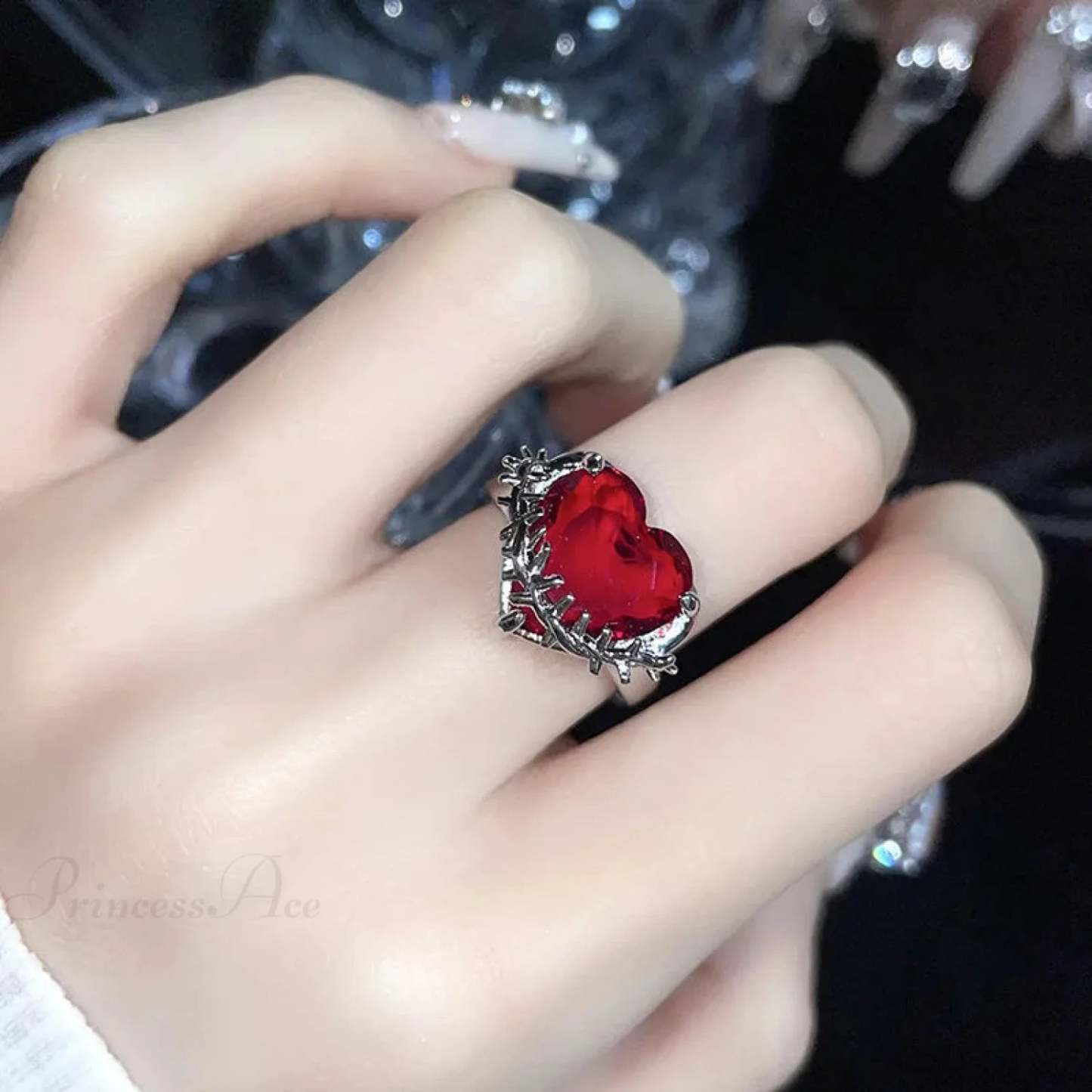 Gothic Unpredictable Stone Animal Ring red4