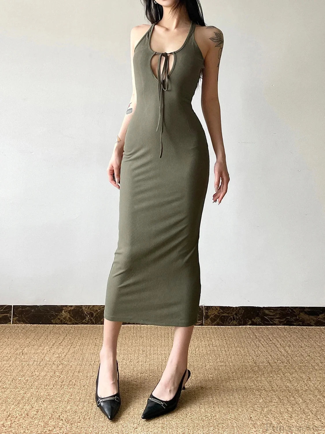 Graceful Hollow Out Spaghetti Midi Dress