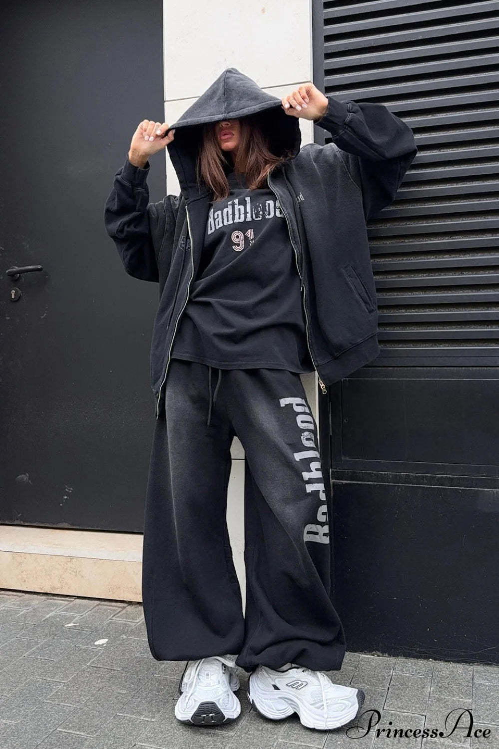 Gradient Letter Distressed Zip Hoodie