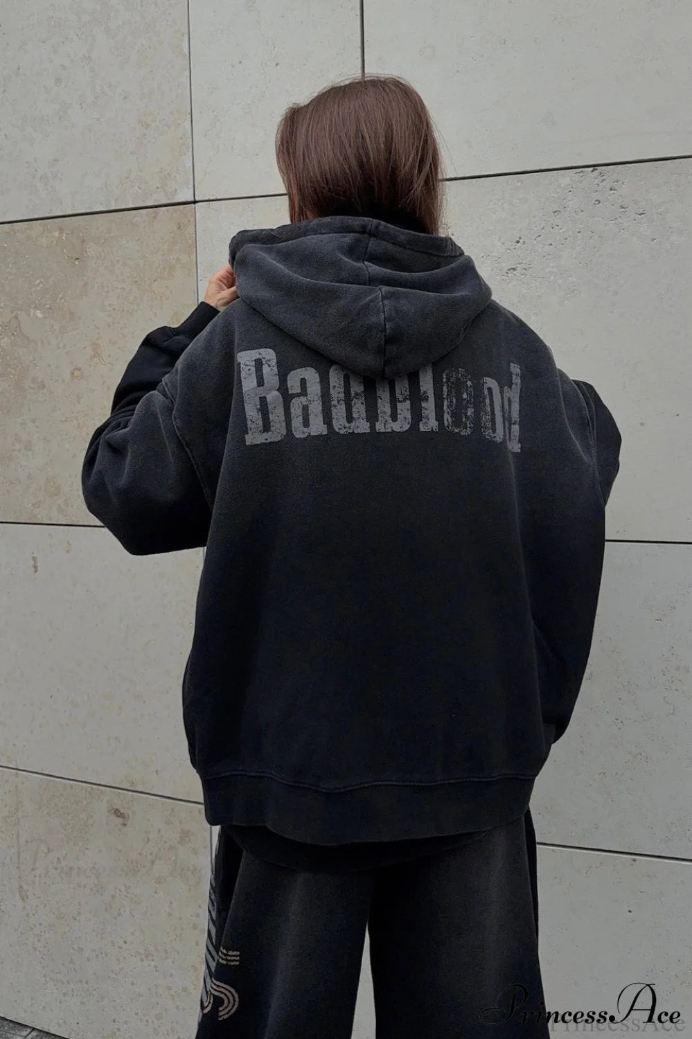 Gradient Letter Distressed Zip Hoodie