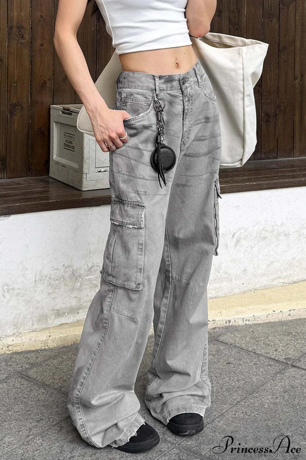 Graffiti Multi-Pocket Micro-Flare Cargo Pants Grey / M