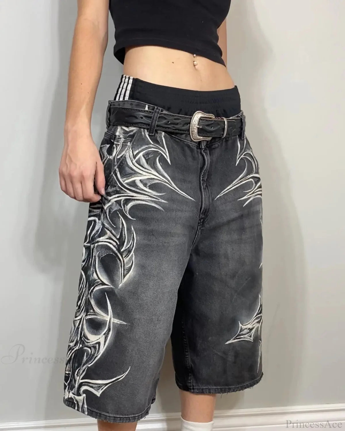 Graffiti Printed Denim Short black / M