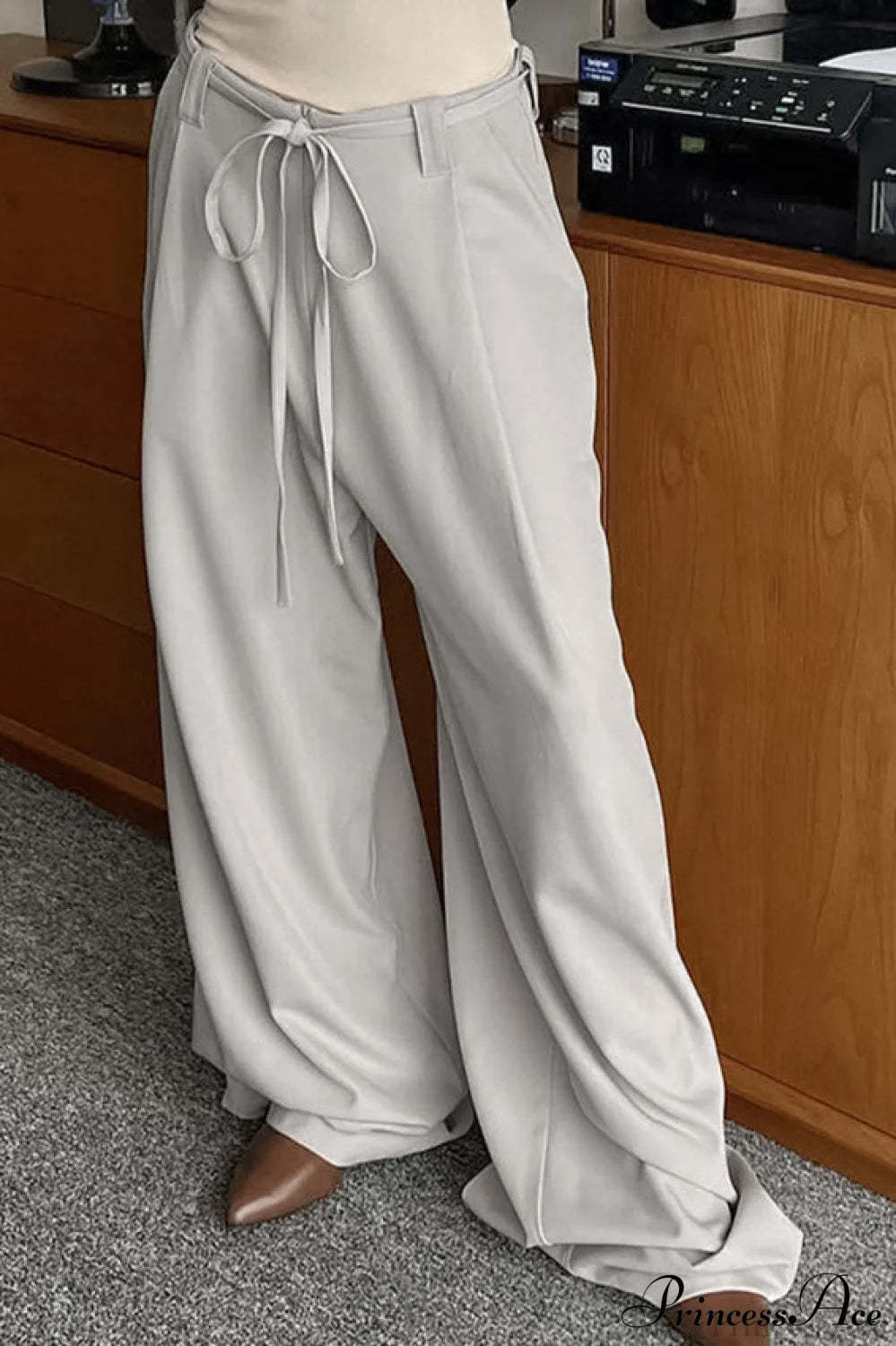 Gray Blazer Style Wide Leg Pleated Pants Grey / S