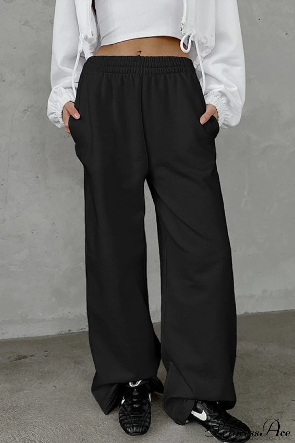 Gray Loose Wide Leg Low Waist Sweat Pants Black / S