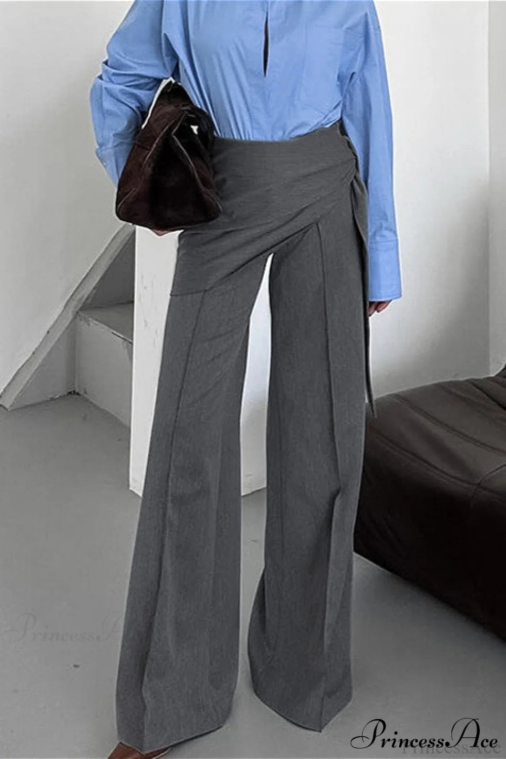 Gray Wide Leg High Waist Blazer Pants Grey / S