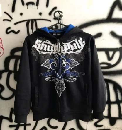 Grunge Zip Up Sweatshirt black 3 / M