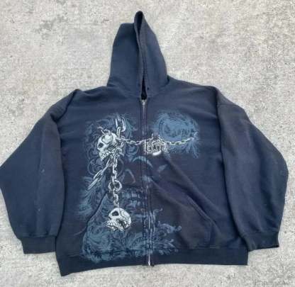 Grunge Zip Up Sweatshirt blue / M
