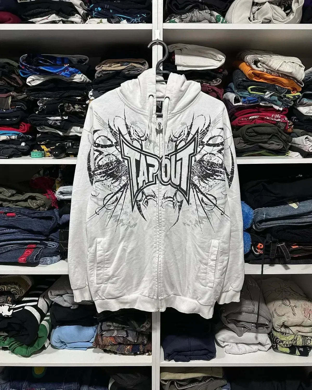 Grunge Zip Up Sweatshirt white 4 / M