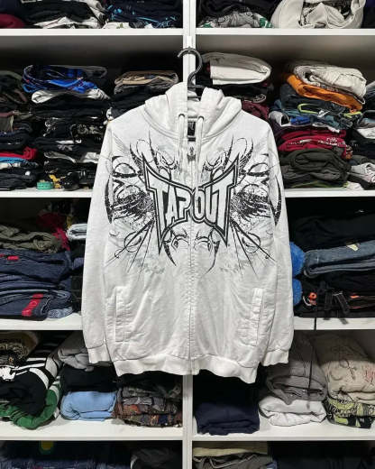 Grunge Zip Up Sweatshirt white 4 / M
