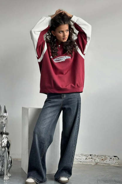 Half-Zip Stand Collar Letter Print Hoodie