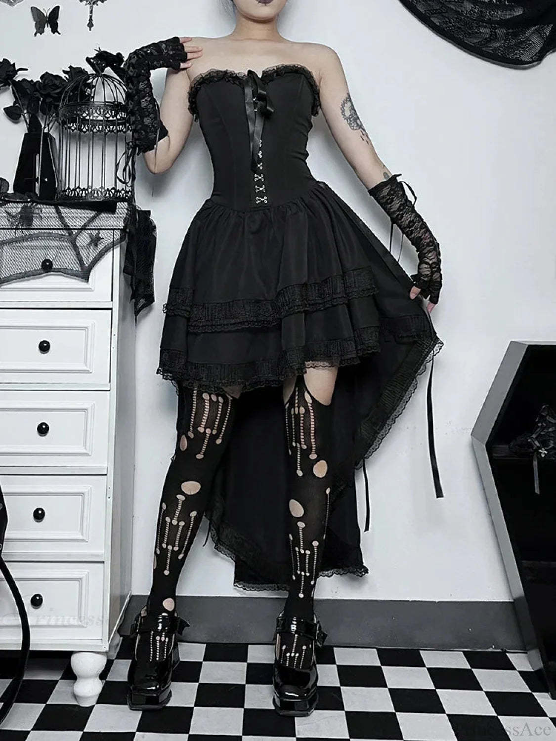 Halloween Lace Patchwork Corset Midi Dress