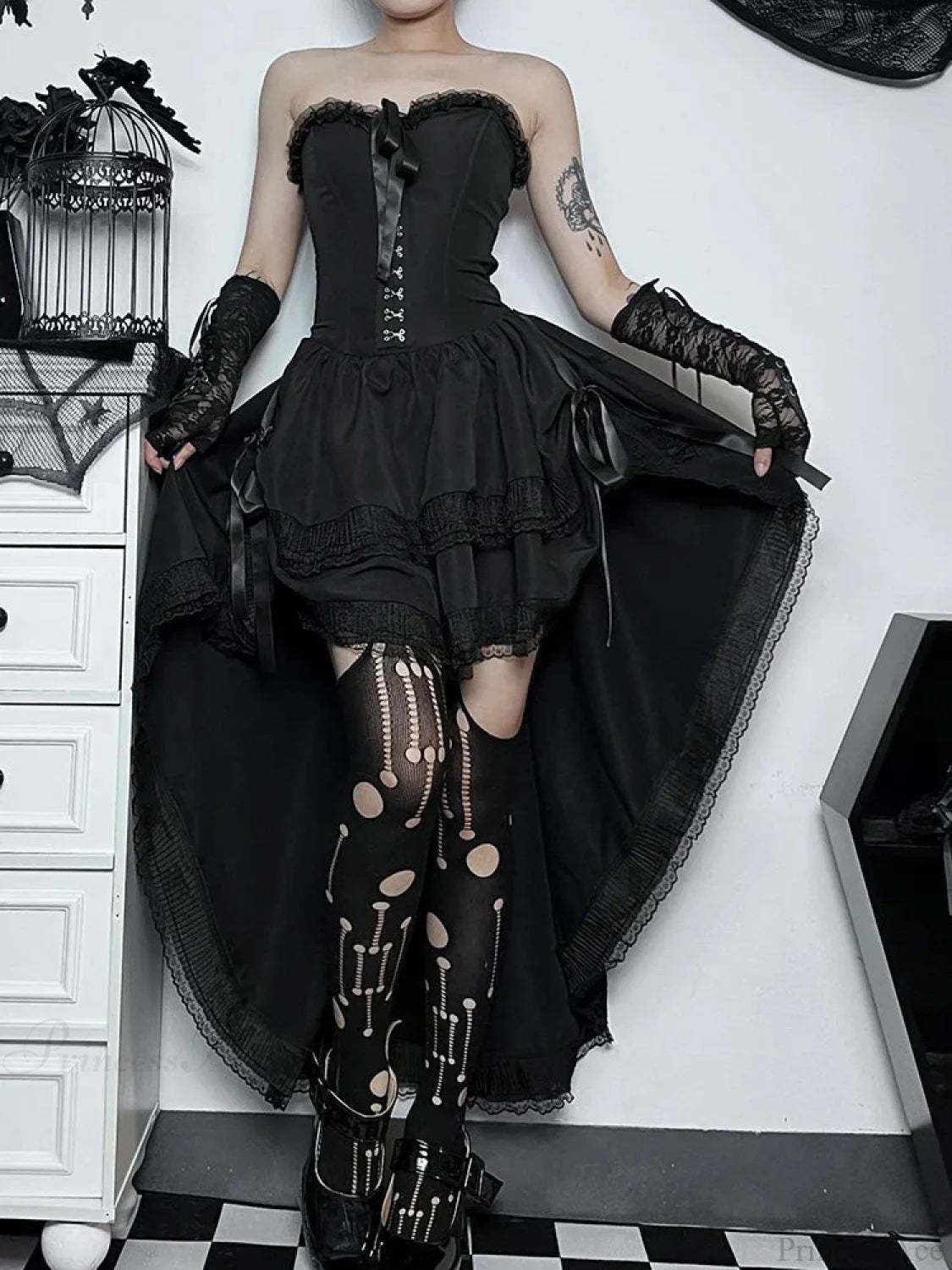 Halloween Lace Patchwork Corset Midi Dress