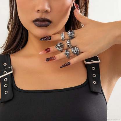 Halloween Mysterious Skull Star Ring silver color