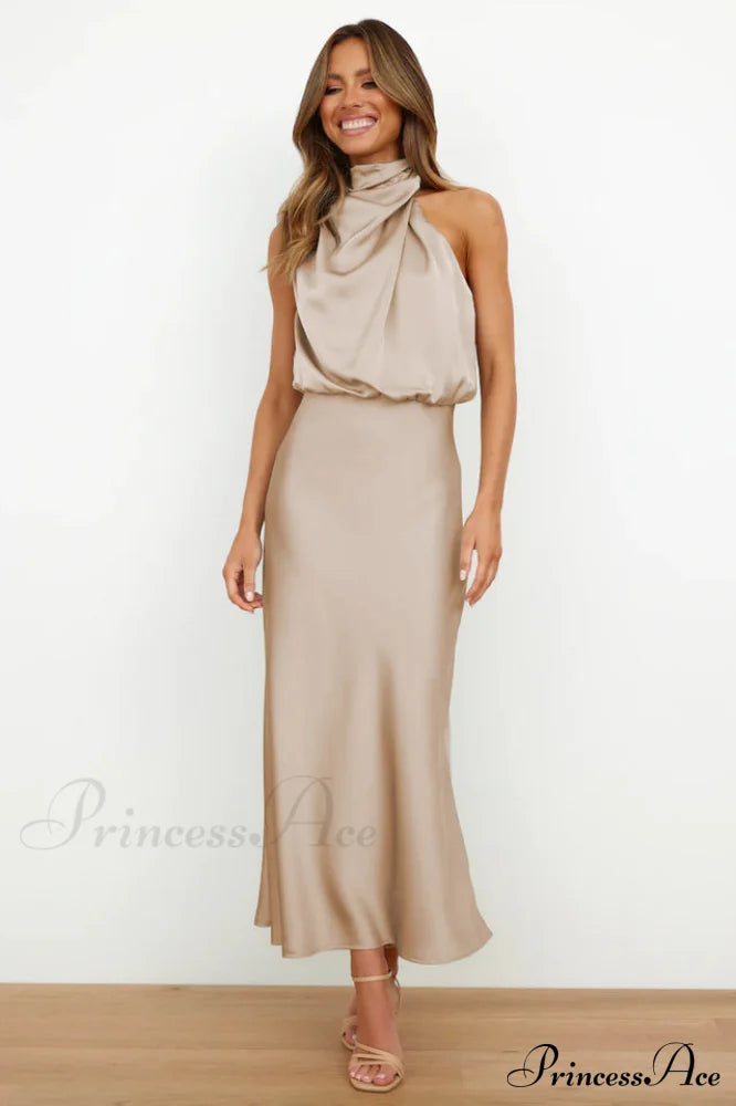 Halter Sleeveless Stylish Satin Bridesmaid Dress