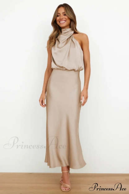 Halter Sleeveless Stylish Satin Bridesmaid Dress