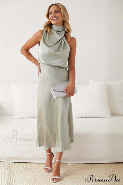 Halter Sleeveless Stylish Satin Bridesmaid Dress