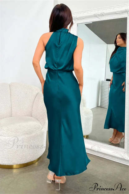 Halter Sleeveless Stylish Satin Bridesmaid Dress