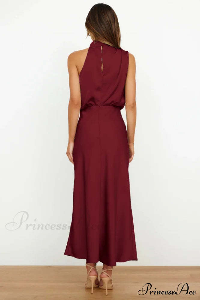 Halter Sleeveless Stylish Satin Bridesmaid Dress
