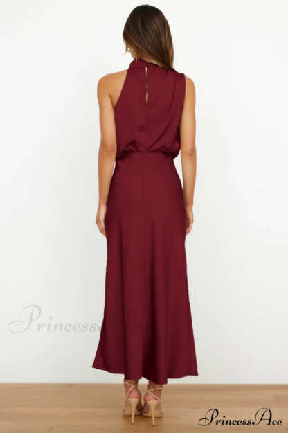 Halter Sleeveless Stylish Satin Bridesmaid Dress