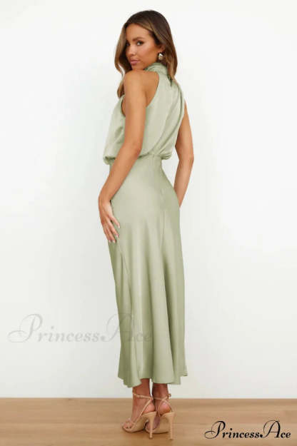 Halter Sleeveless Stylish Satin Bridesmaid Dress