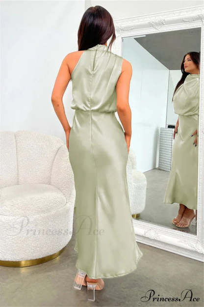 Halter Sleeveless Stylish Satin Bridesmaid Dress