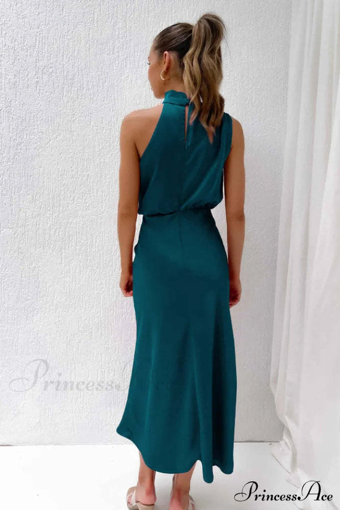 Halter Sleeveless Stylish Satin Bridesmaid Dress