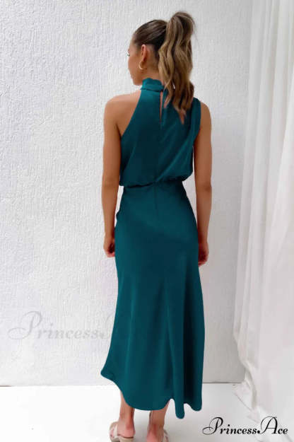 Halter Sleeveless Stylish Satin Bridesmaid Dress