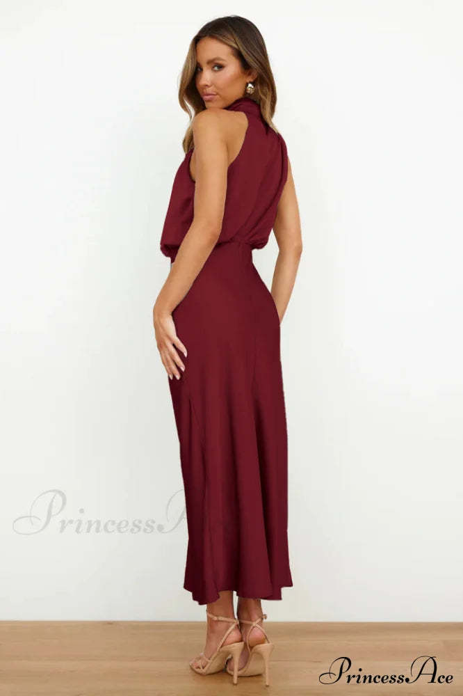 Halter Sleeveless Stylish Satin Bridesmaid Dress