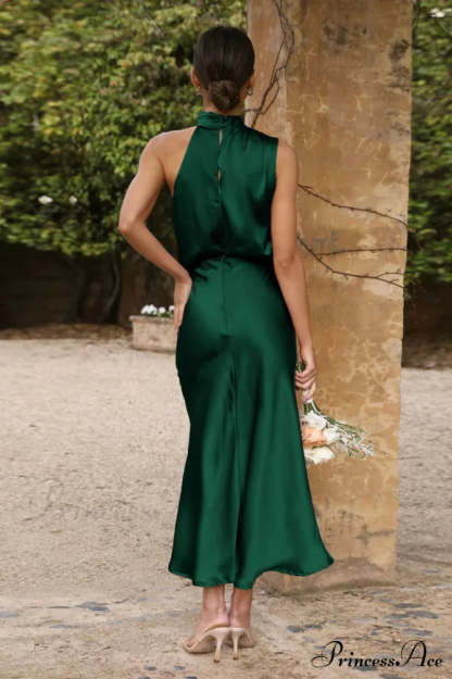 Halter Sleeveless Stylish Satin Bridesmaid Dress