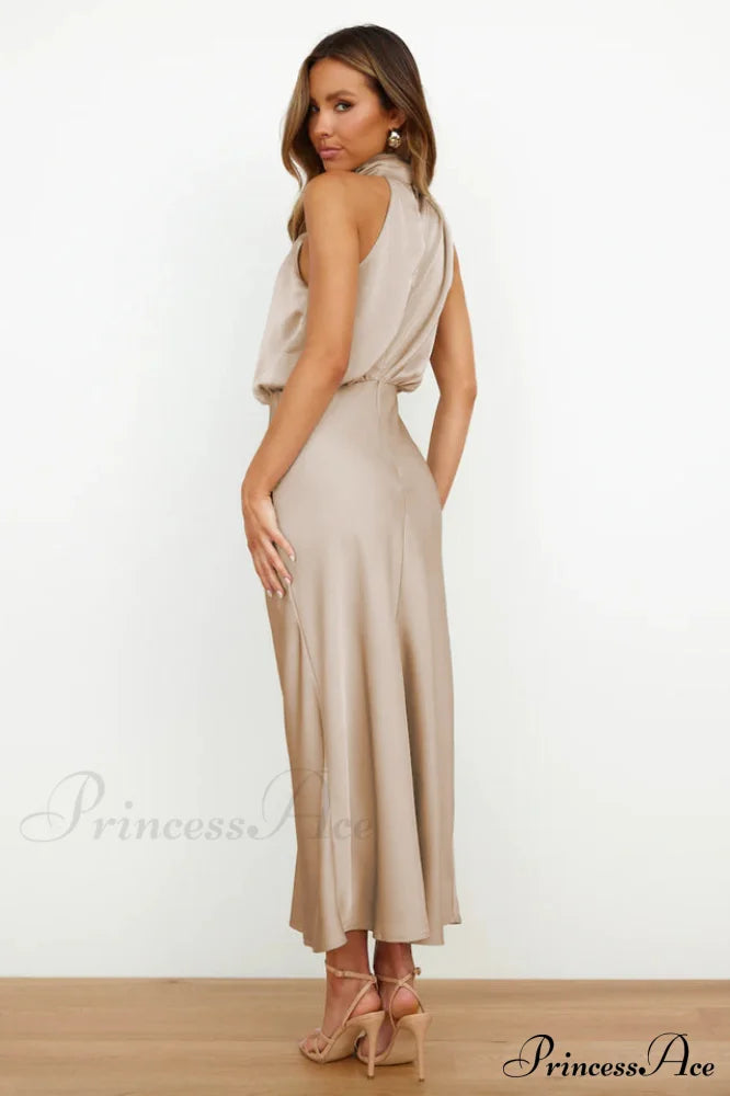Halter Sleeveless Stylish Satin Bridesmaid Dress