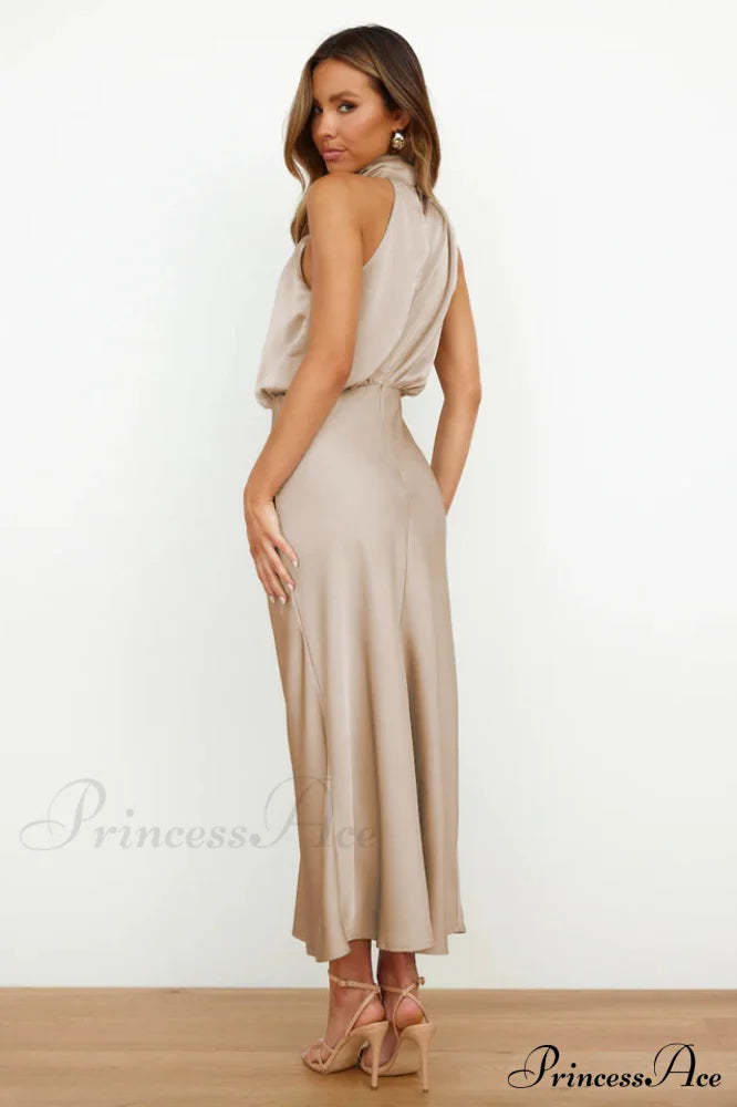 Halter Sleeveless Stylish Satin Bridesmaid Dress
