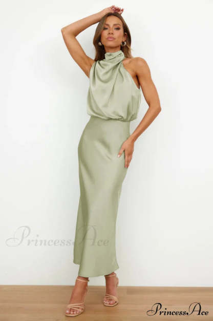Halter Sleeveless Stylish Satin Bridesmaid Dress