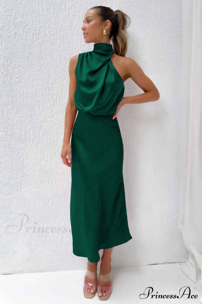 Halter Sleeveless Stylish Satin Bridesmaid Dress