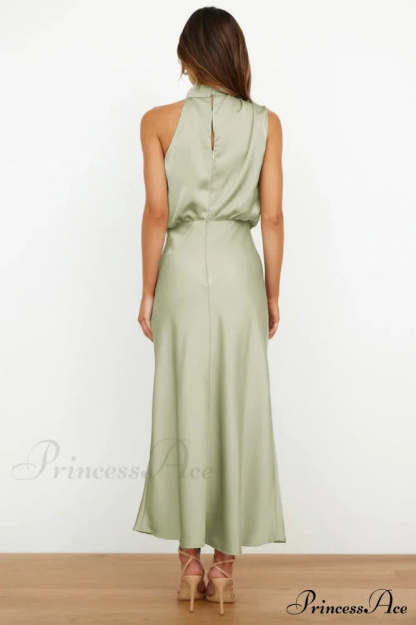 Halter Sleeveless Stylish Satin Bridesmaid Dress