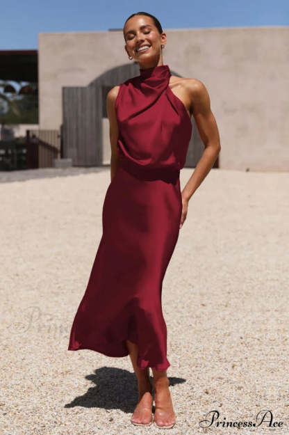 Halter Sleeveless Satin Bridesmaid Dress | Dress In Beauty