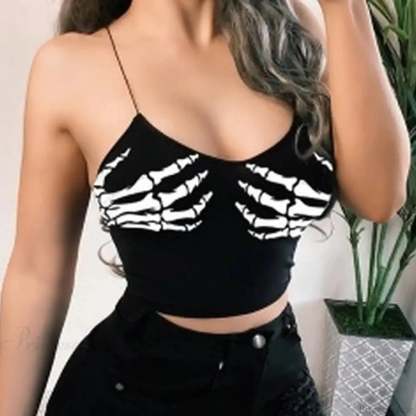 Hand Mark Gothic Off Shoulder Crop Top Black / S