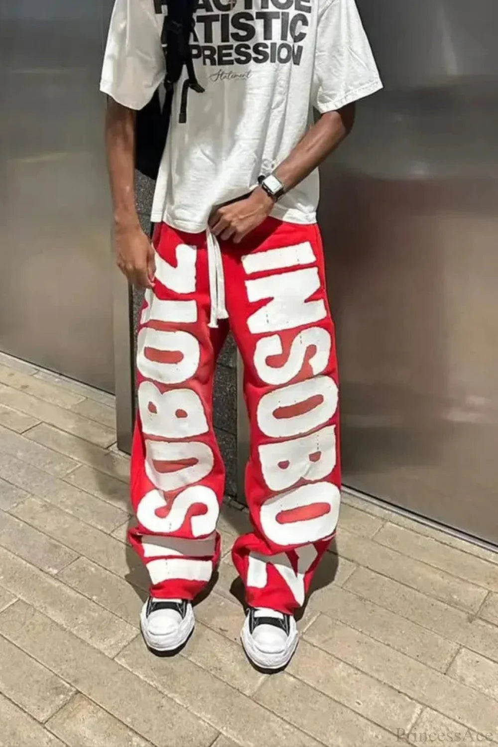 Harajuku Mysterious Letter Patch Pant XXL / Red1