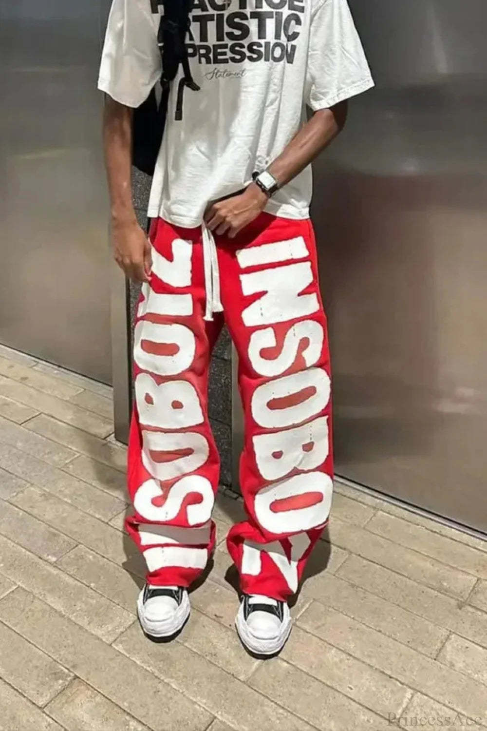 Harajuku Mysterious Letter Patch Pant XXL / Red1