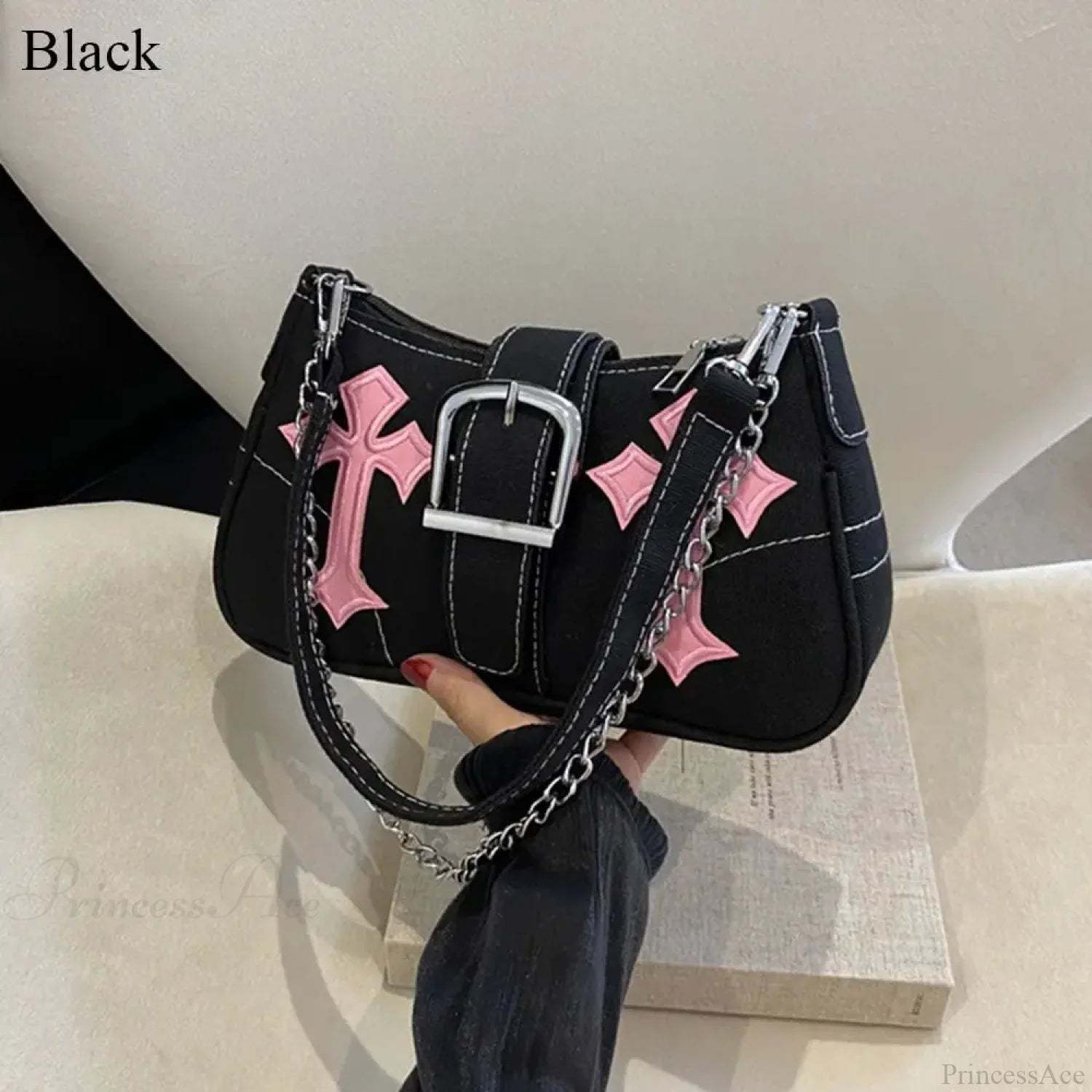 Hasp Metal Buckle Canvas Shoulder Bag Black shoulder-250126