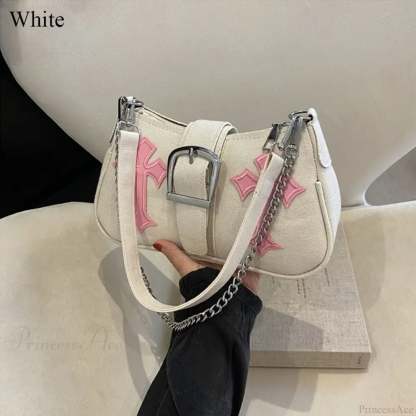 Hasp Metal Buckle Canvas Shoulder Bag White shoulder-250126