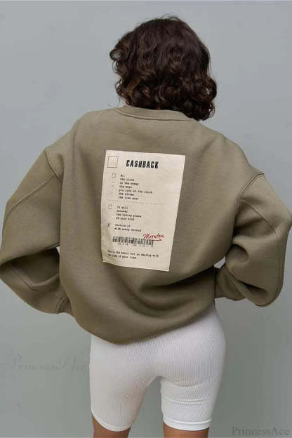 Heavy Rib Tag Print Slouchy Oversized Crewneck Sweatshirt