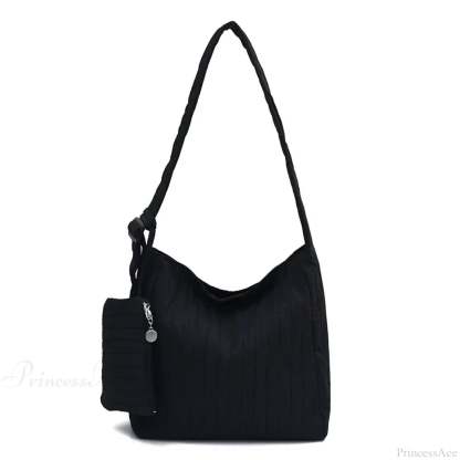 High-Quality Nylon Pleated Zipper Crossbody Black crossbody-250126