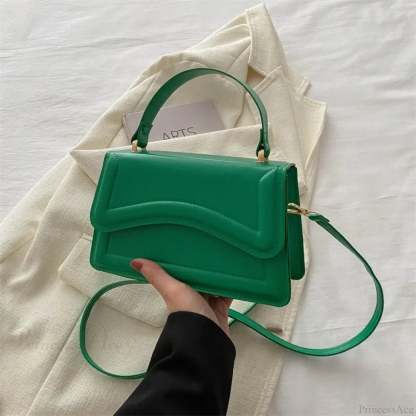 High-Quality PU Leather Solid Color Crossbody Handbag Green handbag-250126